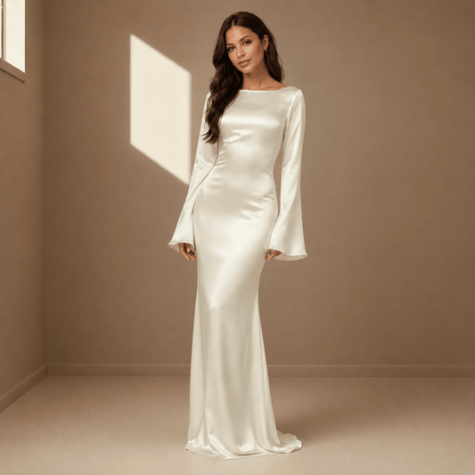 Seraphine | Bell Sleeve Satin Maxi Gown