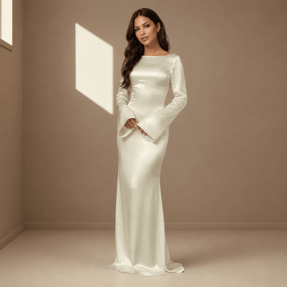 Seraphine | Bell Sleeve Satin Maxi Gown