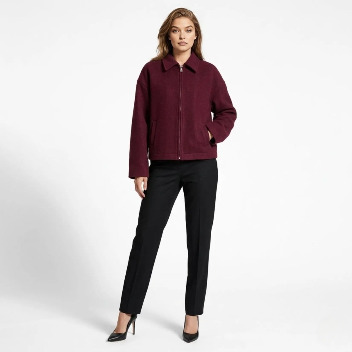 Adrienne | Wool Blend Zip-Up Jacket