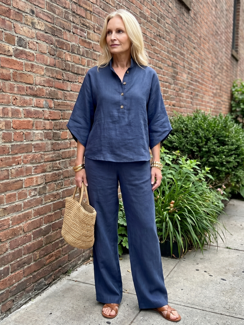 Delphine | Linen Stand Collar Two-Piece Set