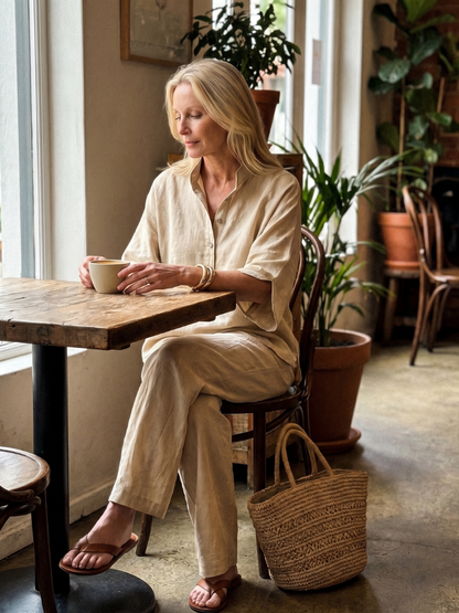 Delphine | Linen Stand Collar Two-Piece Set