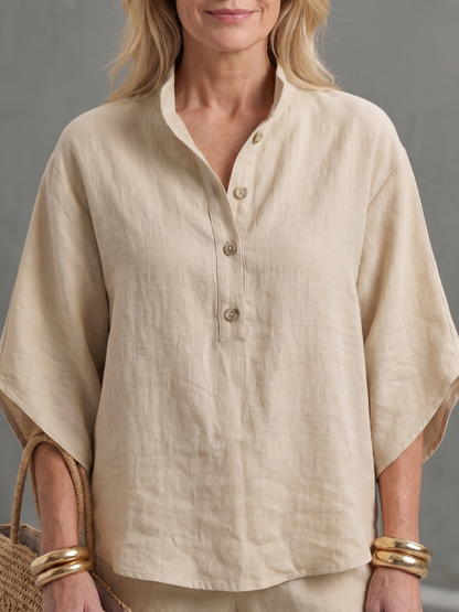 Delphine | Linen Stand Collar Two-Piece Set