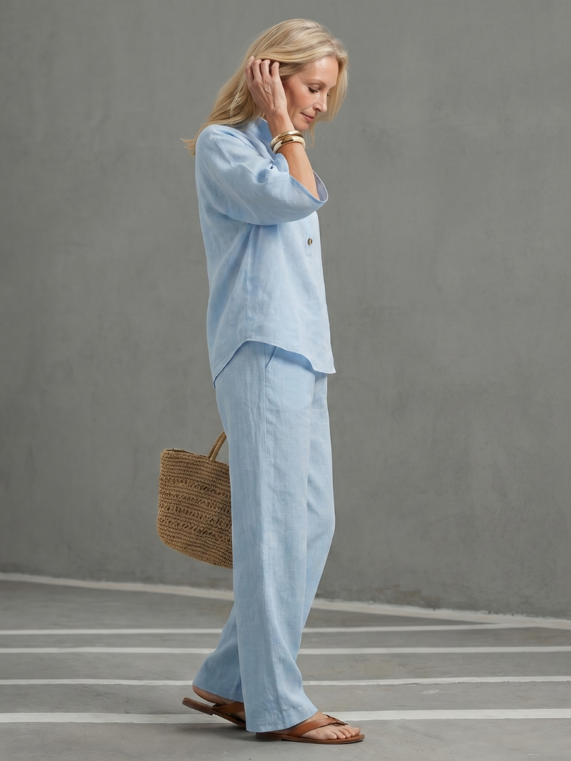 Delphine | Linen Stand Collar Two-Piece Set