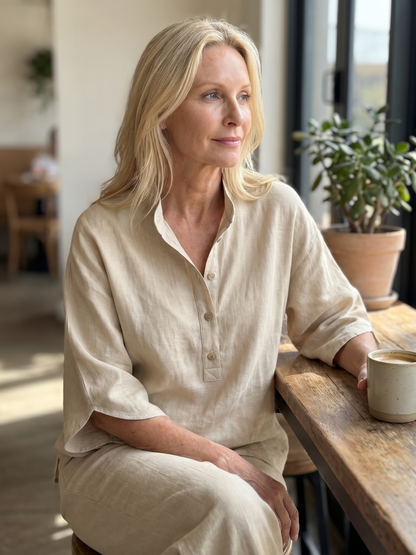 Delphine | Linen Stand Collar Two-Piece Set