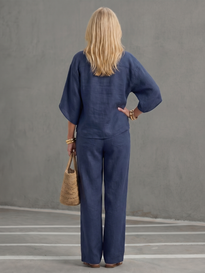 Delphine | Linen Stand Collar Two-Piece Set