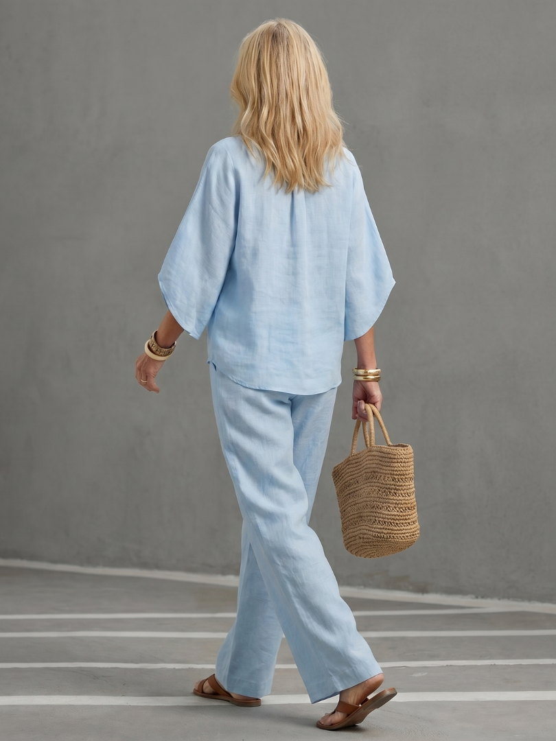 Delphine | Linen Stand Collar Two-Piece Set