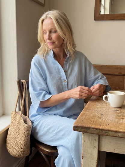 Delphine | Linen Stand Collar Two-Piece Set