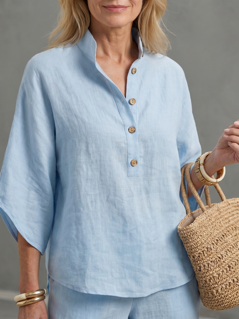 Delphine | Linen Stand Collar Two-Piece Set