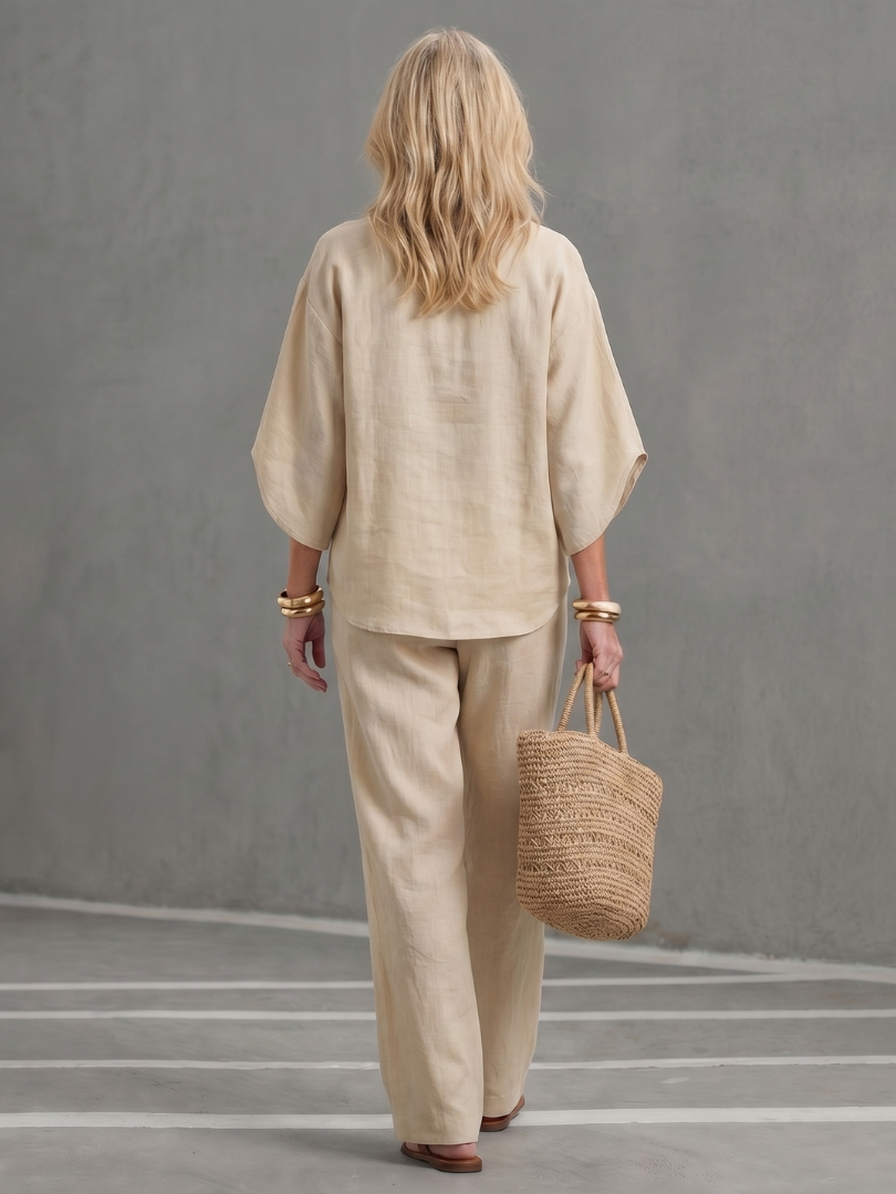Delphine | Linen Stand Collar Two-Piece Set