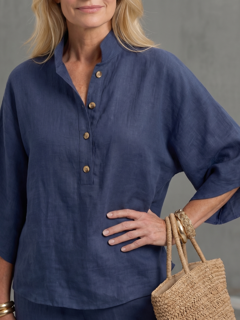 Delphine | Linen Stand Collar Two-Piece Set