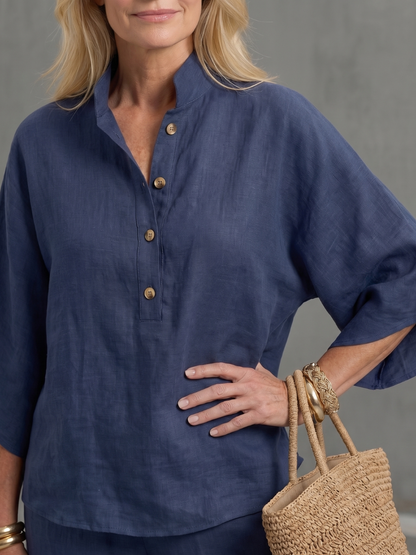 Delphine | Linen Stand Collar Two-Piece Set
