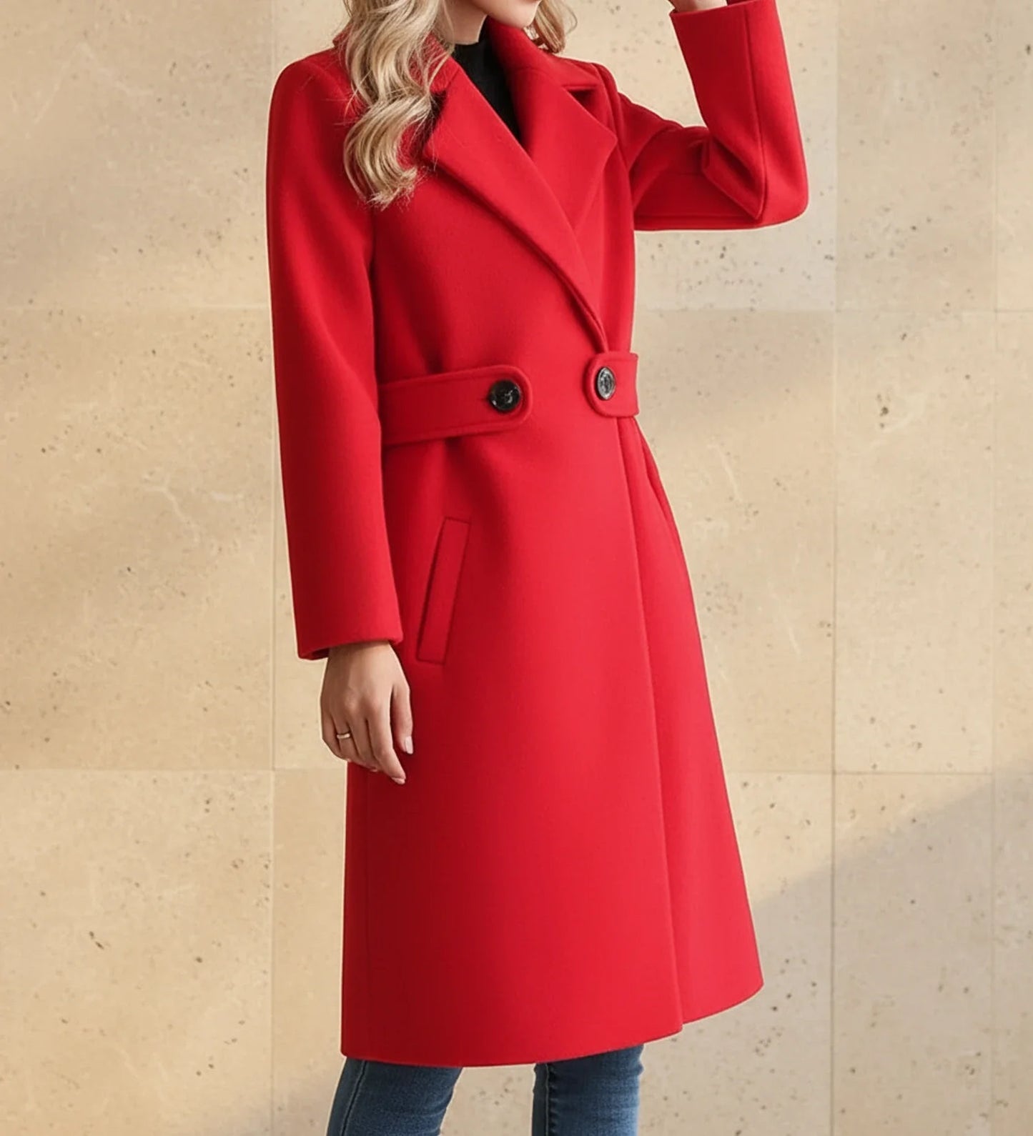 Helene | Belted Wide Lapel Tailored Coat