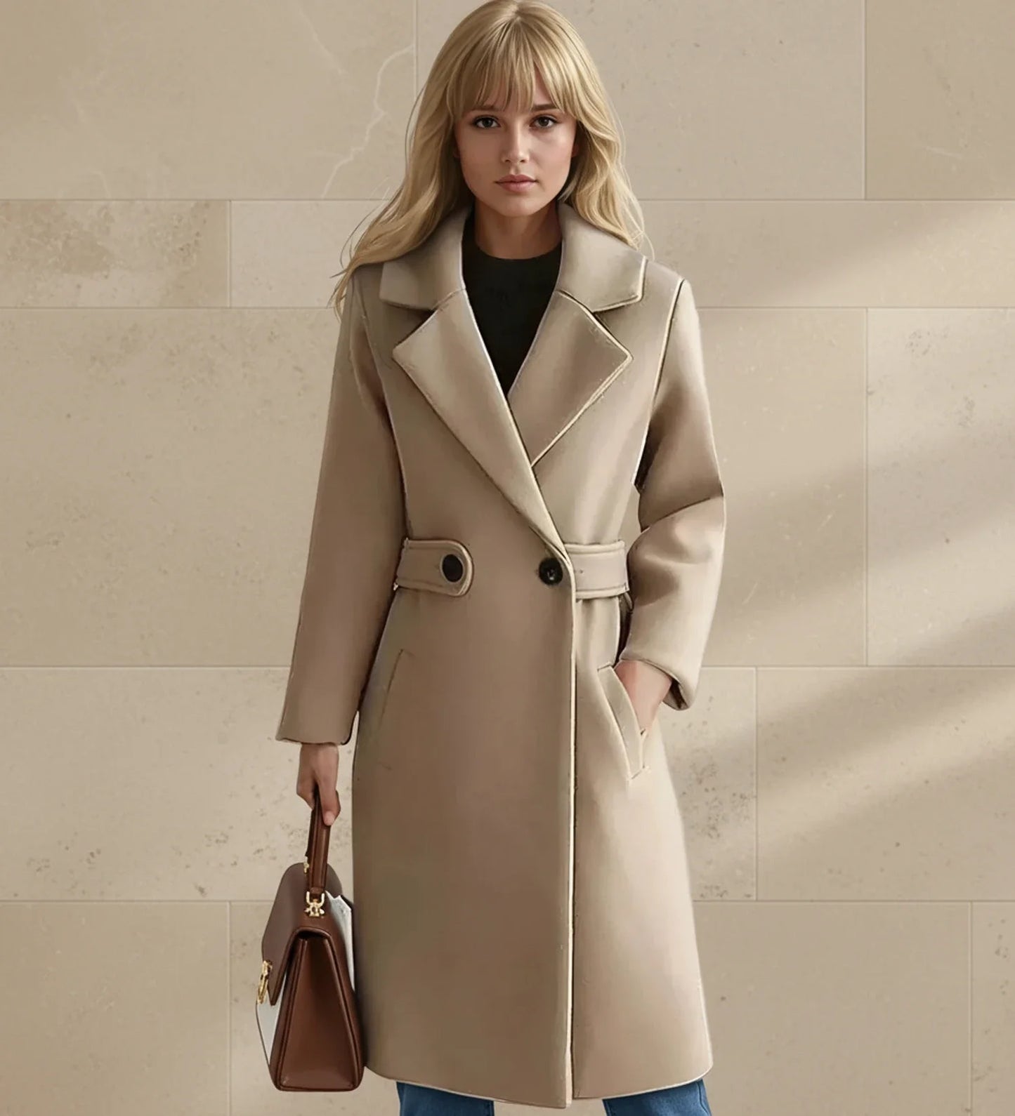 Helene | Belted Wide Lapel Tailored Coat