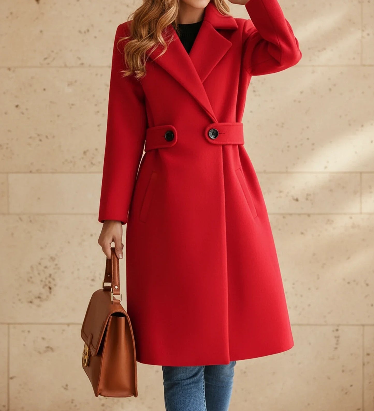 Helene | Belted Wide Lapel Tailored Coat
