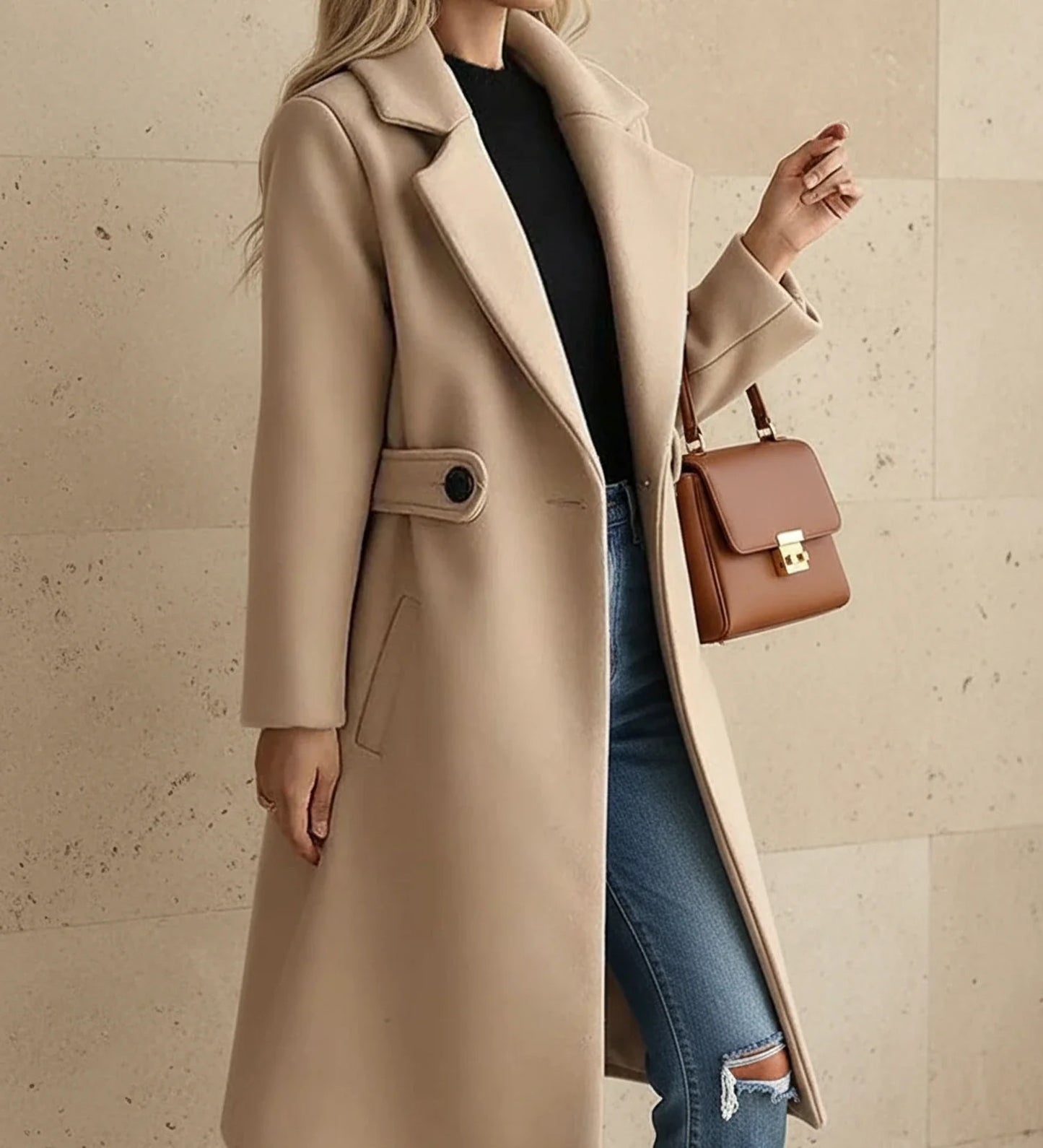 Helene | Belted Wide Lapel Tailored Coat
