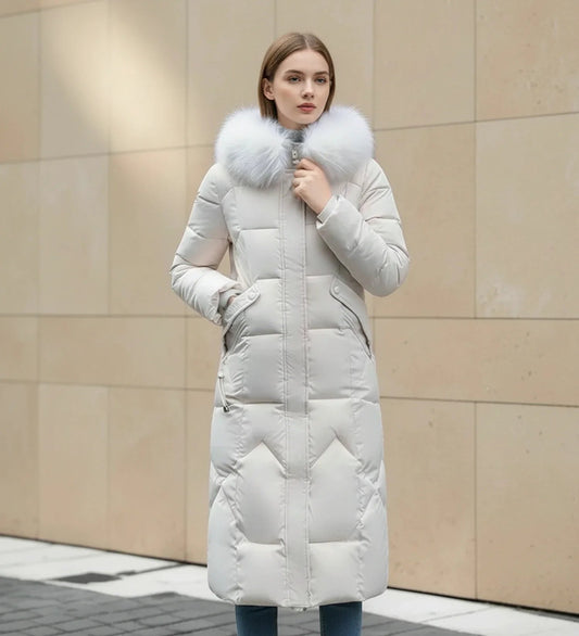 Olympe | Faux Fur Trim Hooded Quilted Longline Jacket