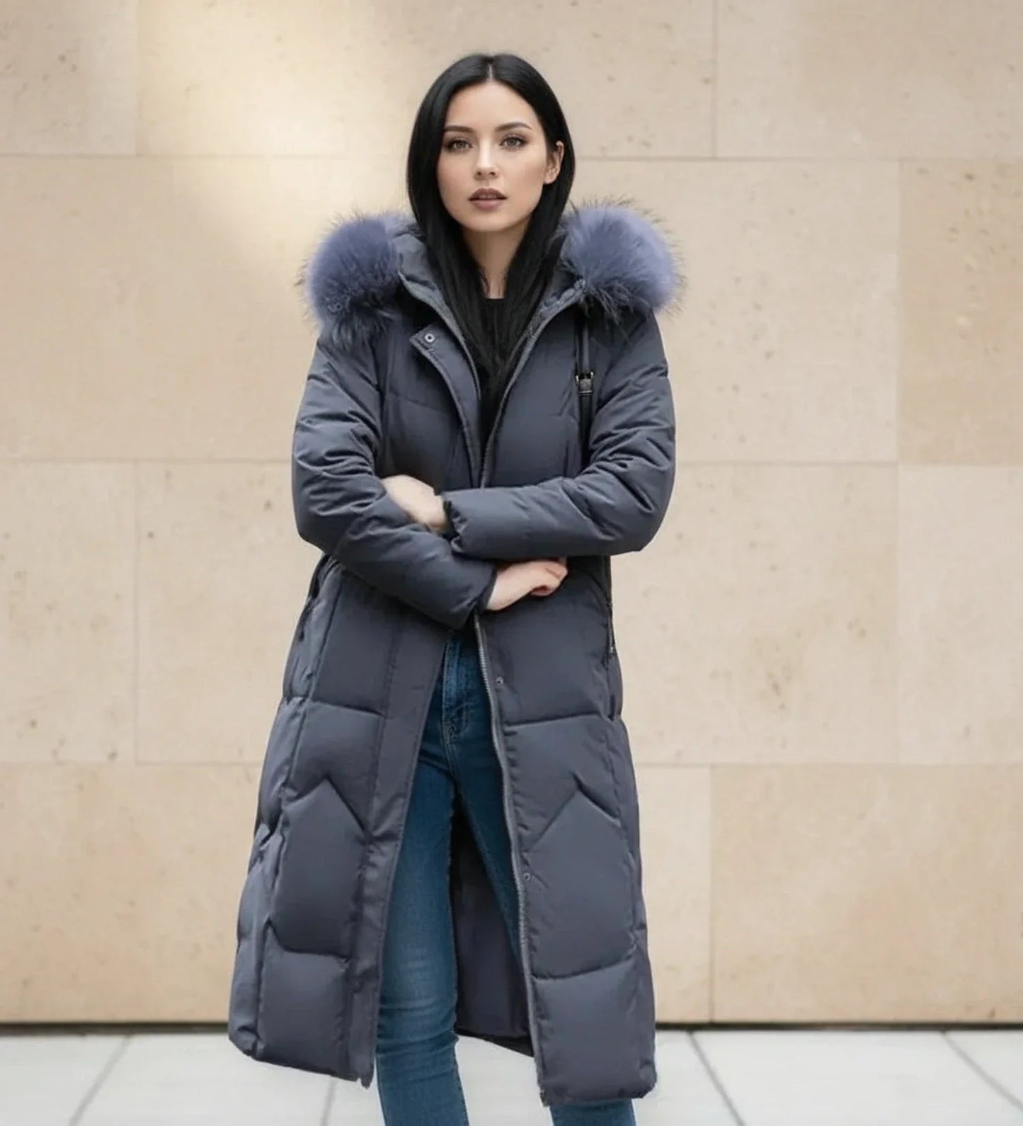 Olympe | Faux Fur Trim Hooded Quilted Longline Jacket