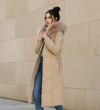 Olympe | Faux Fur Trim Hooded Quilted Longline Jacket