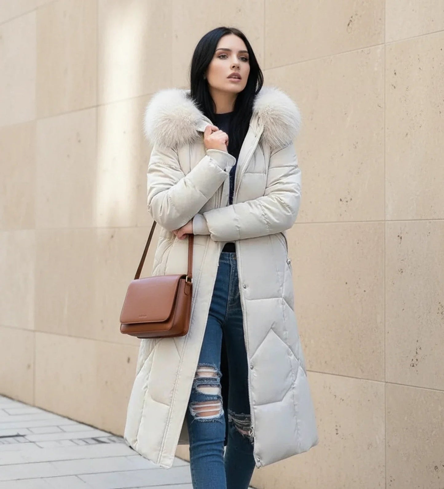 Olympe | Faux Fur Trim Hooded Quilted Longline Jacket