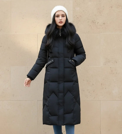 Olympe | Faux Fur Trim Hooded Quilted Longline Jacket
