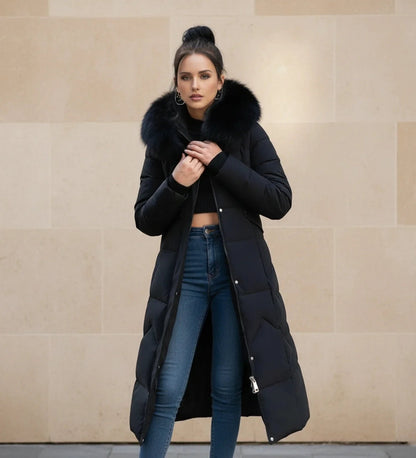 Olympe | Faux Fur Trim Hooded Quilted Longline Jacket