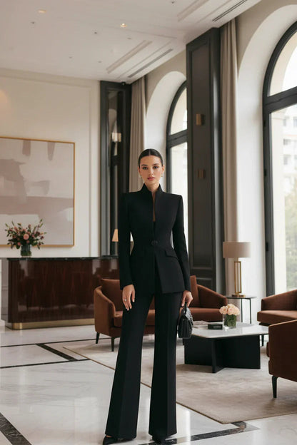 Sabine | Stand Collar Single-Button Blazer & Trouser Set