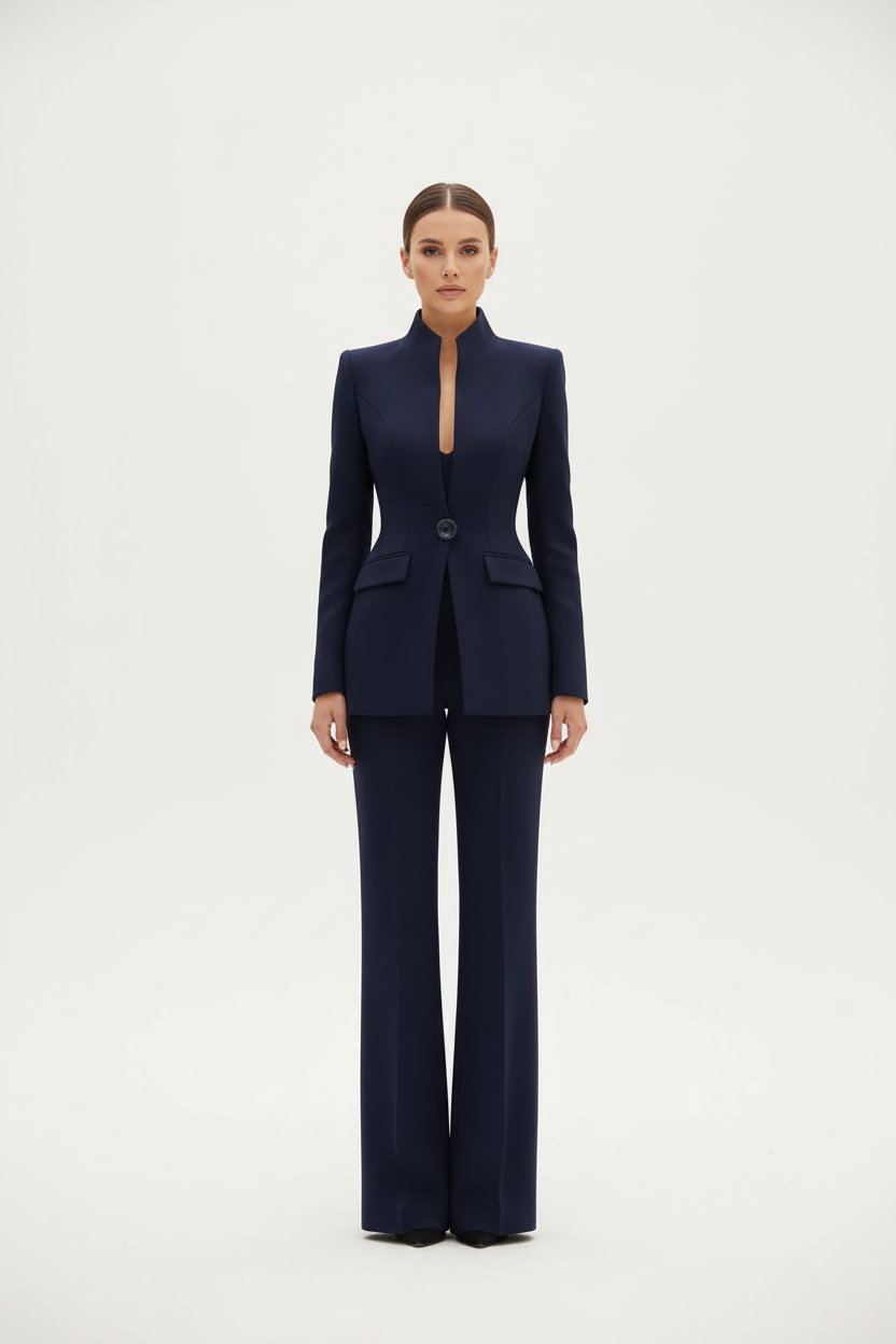 Sabine | Stand Collar Single-Button Blazer & Trouser Set