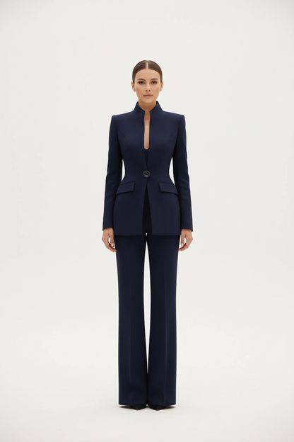 Sabine | Stand Collar Single-Button Blazer & Trouser Set