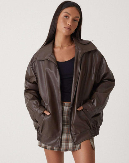 Aurelia | Effortless Leather Bomber Jacket Relaxed Fit