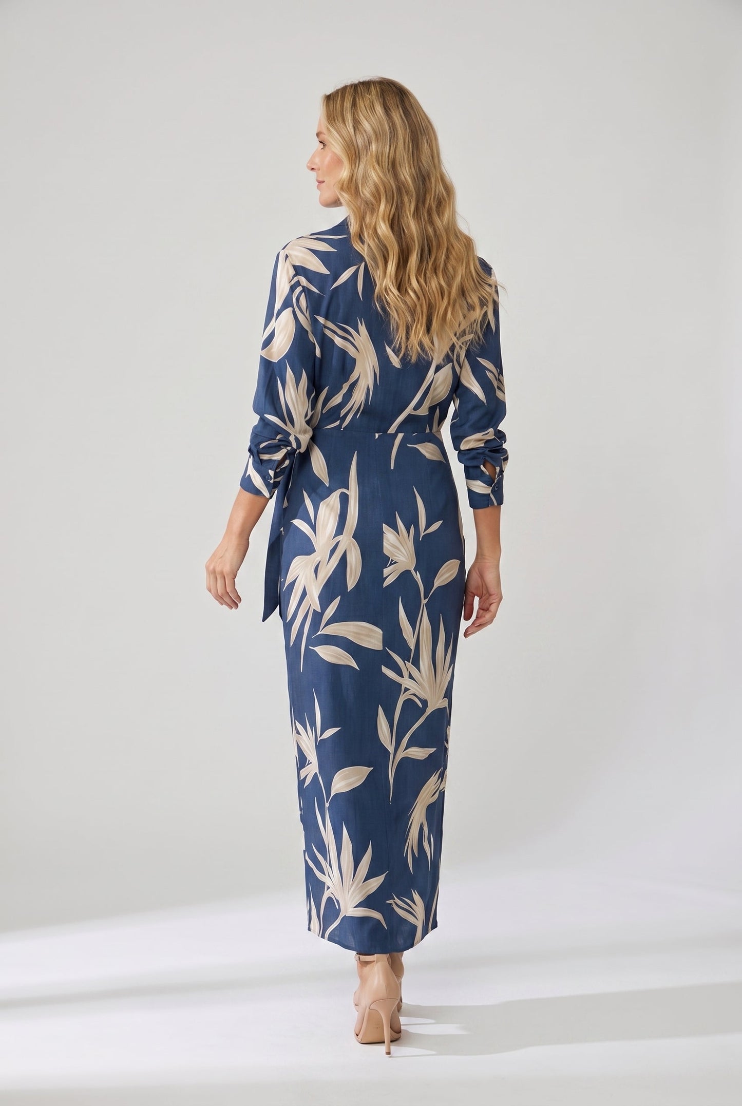 Seraphine | Leaf Print Collared V-Neck Wrap Maxi Dress