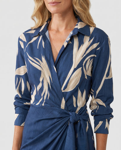 Seraphine | Leaf Print Collared V-Neck Wrap Maxi Dress