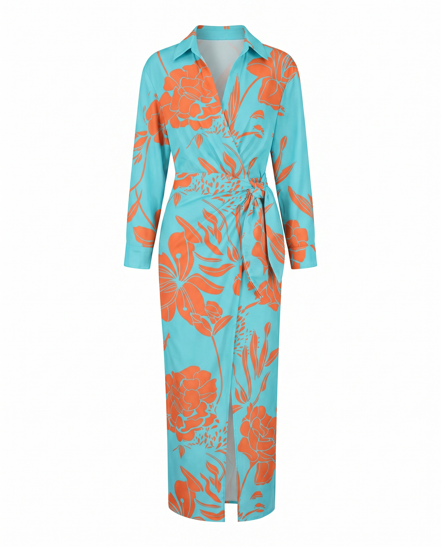 Seraphine | Leaf Print Collared V-Neck Wrap Maxi Dress