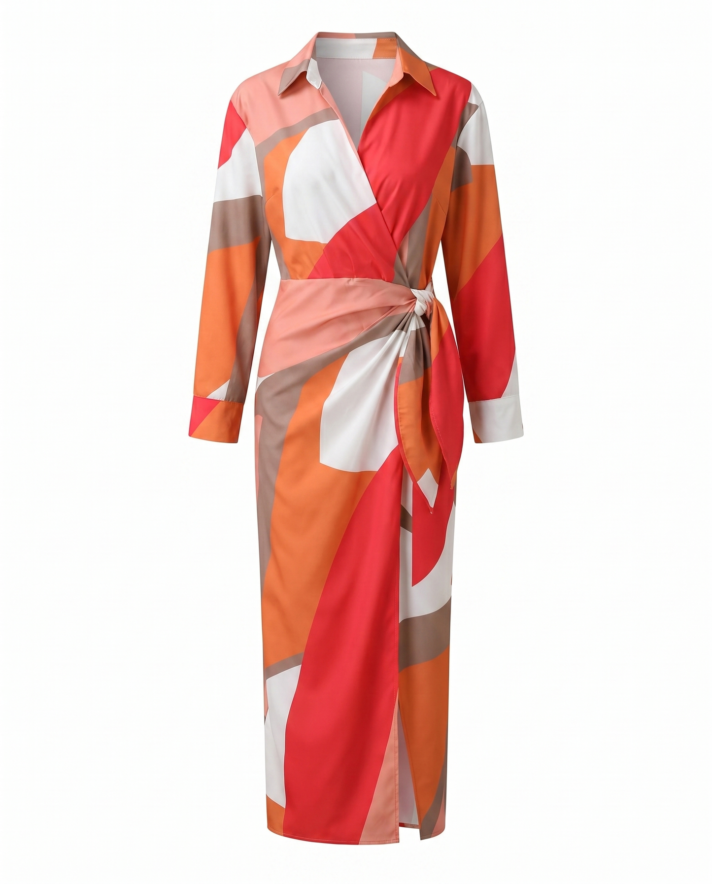Seraphine | Leaf Print Collared V-Neck Wrap Maxi Dress