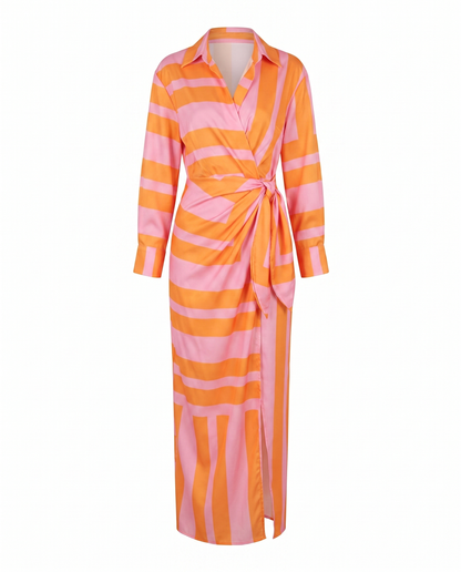 Seraphine | Leaf Print Collared V-Neck Wrap Maxi Dress