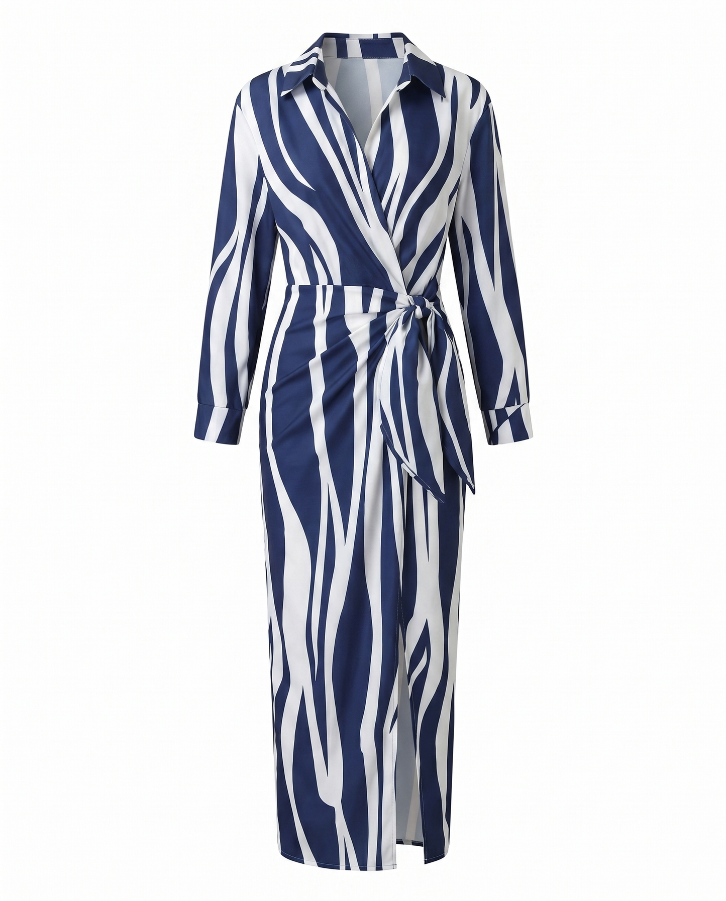 Seraphine | Leaf Print Collared V-Neck Wrap Maxi Dress