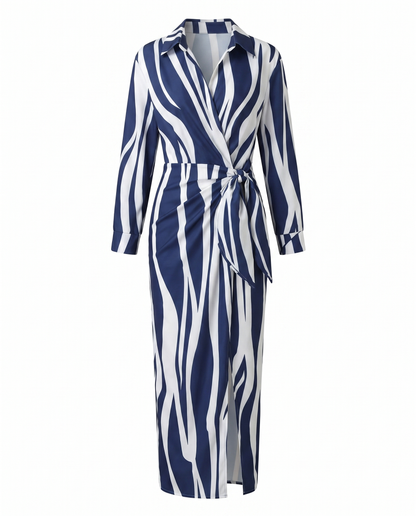Seraphine | Leaf Print Collared V-Neck Wrap Maxi Dress