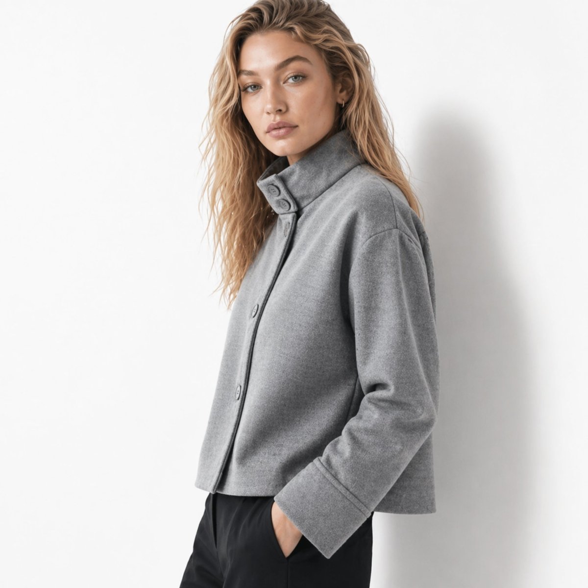 Solene | Funnel Neck Boxy Cropped Jacket