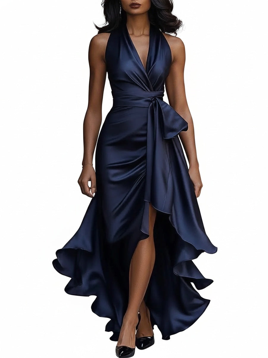 Gisele | Halter Neck Ruffle Maxi Dress