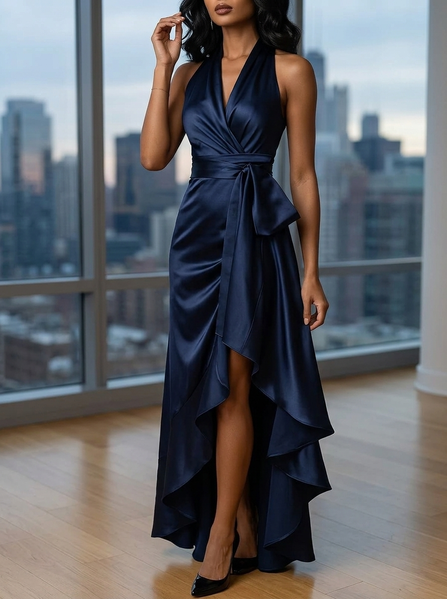 Gisele | Halter Neck Ruffle Maxi Dress