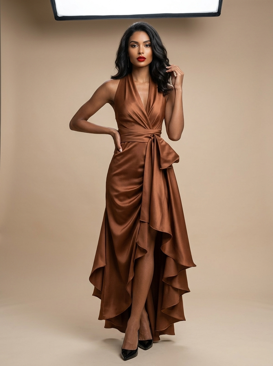 Gisele | Halter Neck Ruffle Maxi Dress