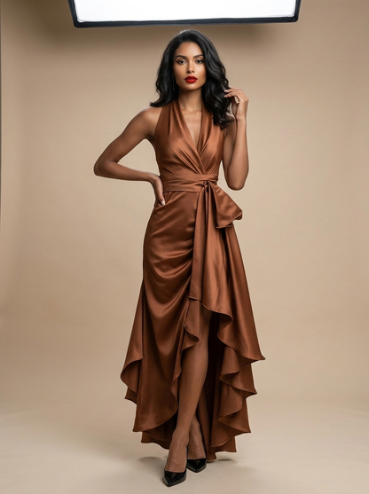 Gisele | Halter Neck Ruffle Maxi Dress