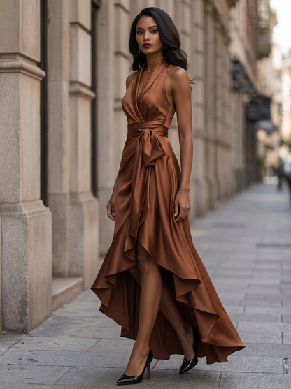 Gisele | Halter Neck Ruffle Maxi Dress