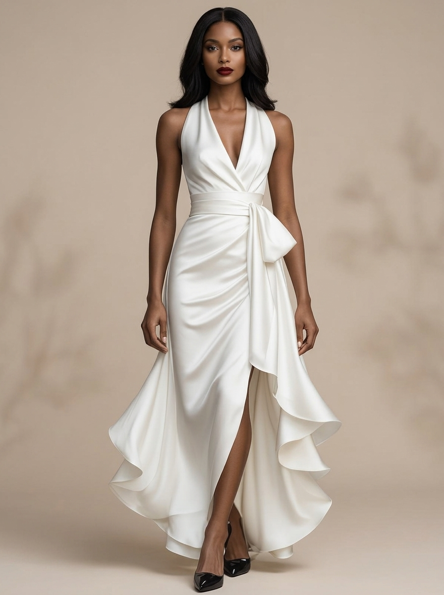 Gisele | Halter Neck Ruffle Maxi Dress