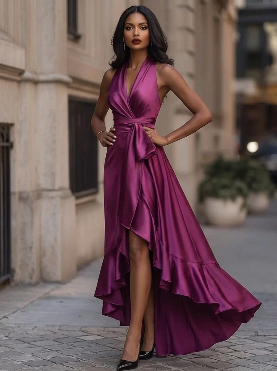 Gisele | Halter Neck Ruffle Maxi Dress