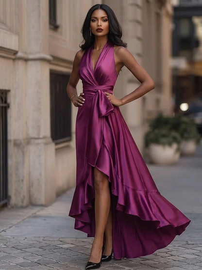 Gisele | Halter Neck Ruffle Maxi Dress