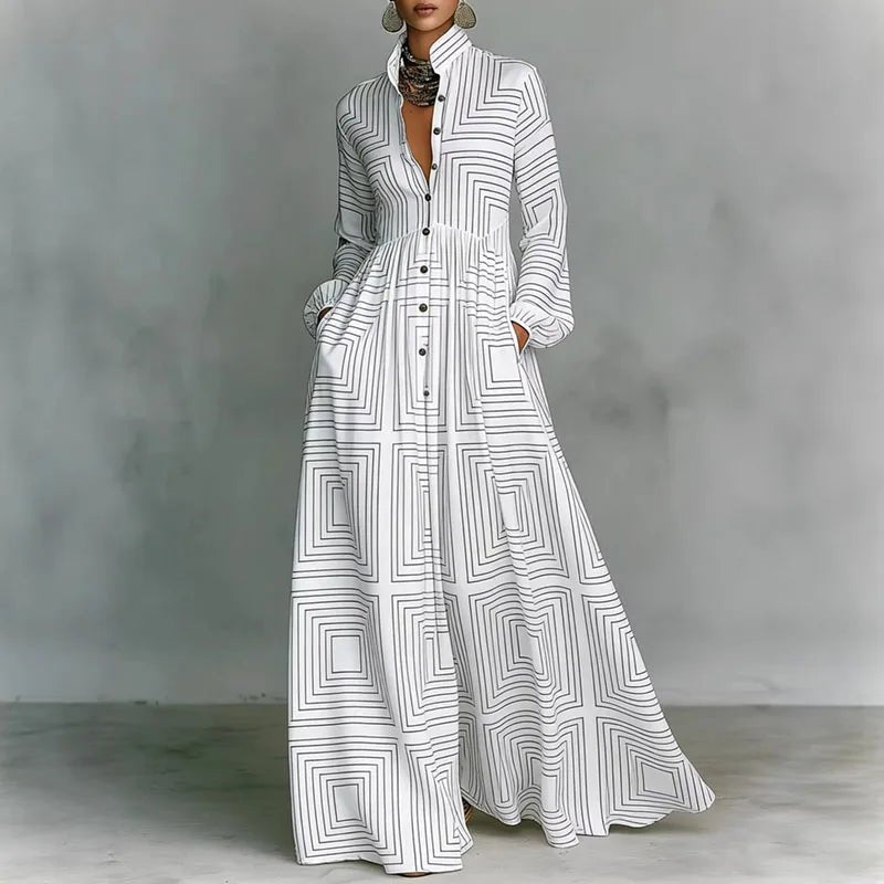 Daphne | Stand Collar Printed Boho Maxi Dress