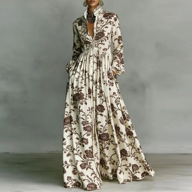 Daphne | Stand Collar Printed Boho Maxi Dress