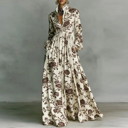 Daphne | Stand Collar Printed Boho Maxi Dress