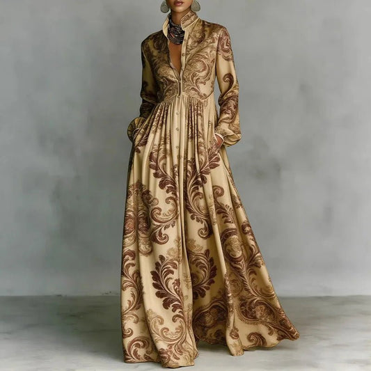 Daphne | Stand Collar Printed Boho Maxi Dress