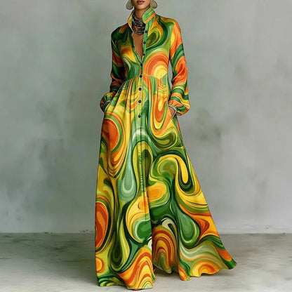 Daphne | Stand Collar Printed Boho Maxi Dress